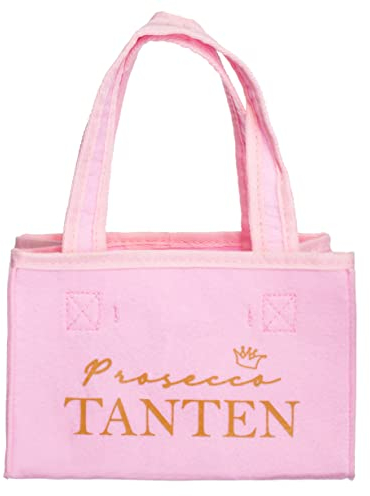 Brandsseller Flaschenträger Damen 25x15x15 cm Getränkekorb Flaschentasche Flaschenhalter Party Jungegesellinenabschied - Rosa Prosecco Tanten Design 2