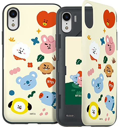 BT21 Official Merchandise for iPhone XR Case (6.1 inch) with Card Holder Mirror Shockproof Protective Thin Slim Hard PC Back Cover Phone Case