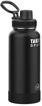 Takeya Sport Insulated Water Bottle 32 oz - Triple Wall Stainless Steel Insulated Water Bottle with Ice Blocking Spout Lid, Unmatched Quality, 26+ Hours Cold, Grand Slam Black