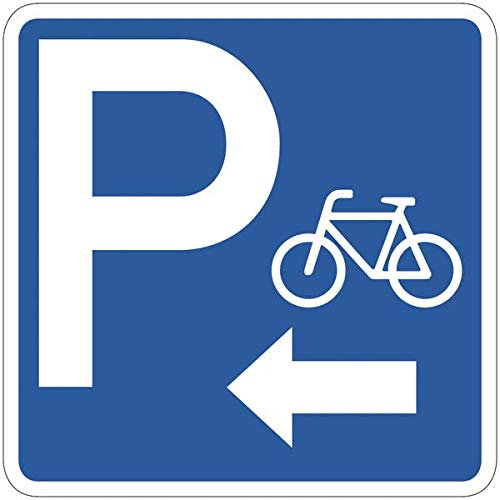 CARTELLO SEGNALETICO QUADRATA ISO 7010 - Parcheggio biciclette - freccia a sinistra - Adesivo Extra Resistente, Pannello in Forex, Pannello In Alluminio (ADESIVO 30 CM)