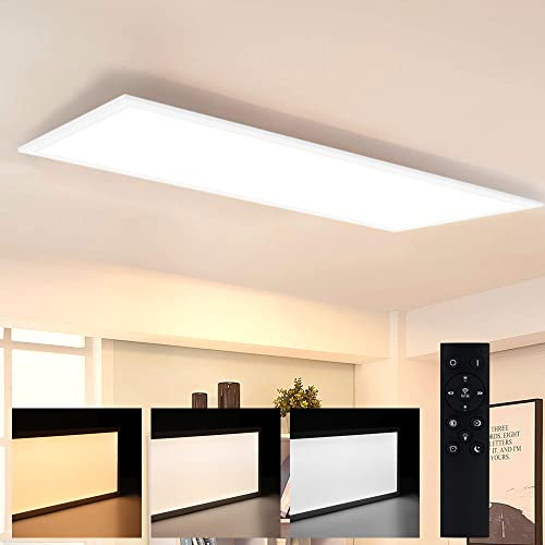 CBJKTX Deckenleuchte LED Panel Dimmbar - Lang Flach Deckenlampe 100x25CM mit Fernbedienung Küchenlampe 42W Deckenpanel Modern Weiß Wohnzimmerlampe für Büro Küche Schlafzimmer Flur
