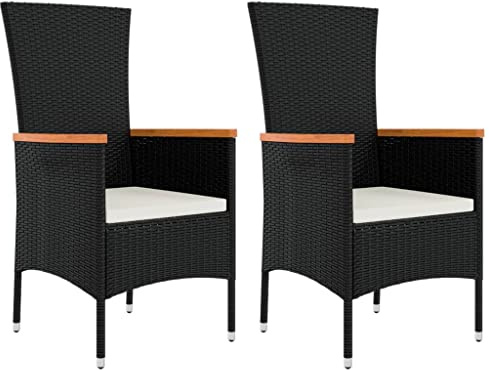 vidaXL Gartenstühle mit Kissen 2 STK. Poly Rattan Schwarz