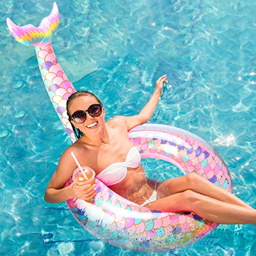 Aufblasbar Schwimmring, Schwimmreifen Pailletten Schwimmbad Aufblasartikel Schwimmring in Meerjungfrau-Schwanzform Kinder Teenager Erwachsene Schwimmreifen Sommer Pool-Party-Dekorationen