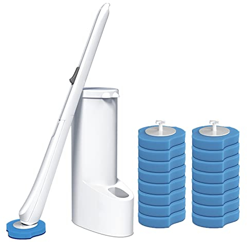Einweg Toilettenbürste Kit, WC-Bürste mit Halter, Toilettenbürste mit Randreiniger, mit 16 Toilettenstab-Ersatzköpfen (WC-Bürsten Set)
