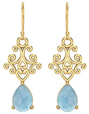 7x5 MM Birne Larimar Edelstein 925 Sterling Silber Filigran Baumeln Tropfen Draht Ohrring Damen Schmuck (Gold-Vermeil)