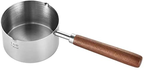 Topf Sauciere, Edelstahl Milchtopf Schokolade Öl Butter Schmelztiegel Topf mit 2 Ausgießern, Holzgriff Antihaft-Milchpfanne Kleiner Öltopf für Induktion, Gas und Elektroherde