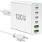 Chargeur USB C 120W GaN，Multiple Chargeur USB【4USB-C + 2USB-A】 Chargeur PD, 6 Ports USB c Station de Charge Compatible avec iPhone/Samsung/Google/Tablet/Mobil Power et Autres appareils USB (Blanc)