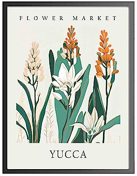 Yucca – Impression d'art sur le marché aux fleurs, décoration murale pour chambre à coucher, salle de bain, salon (Yucca, 27,9 x 35,6 cm + cadre noir)