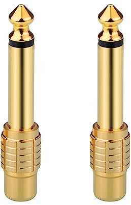 EIGHTNOO Adattatore Audio RCA a Jack 6.3 Rame Puro, 2 Pezzi Femmina RCA a 6,35mm Mono Connettore Spina Maschio 1/4 di Pollice per Mixer