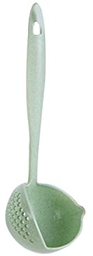 Louche à Soupe Passoire en Plastique, Louche à Soupe De Cuisine 2 en 1, Cuillère à égoutter pour Hot Pot, Cuillère à Passoire à Long Manche avec Trou De Suspension, Passoire à Filtre(Green)