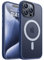 CANSHN Coque Magnétique pour iPhone 15 Pro 6,1 Pouces, Compatible avec MagSafe,[Toucher Doux et Soyeux] Fond Mat Translucide - Bleu Foncé