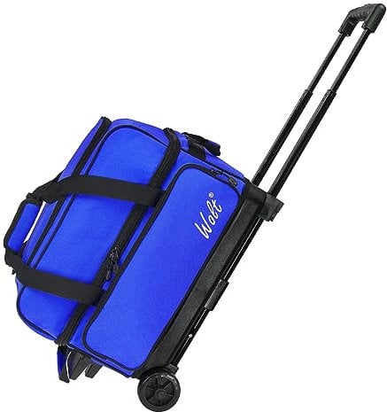 WOLT Double Roller 2 Ball Bowling Bag with Separate Shoe Compartment, Large Capacity Bowling Ball Bag with Accessory Pocket, Retractable Handle Extends to 40