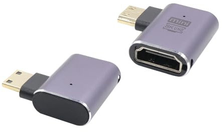 RIIEYOCA 90 Degree Right Angle 8K Mini HDMI to HDMI Adapter,48Gbps High Speed 2.1 Extender Mini HDMI Male to HDMI Female Adapter 8K 4K With LED Lights,2PCS