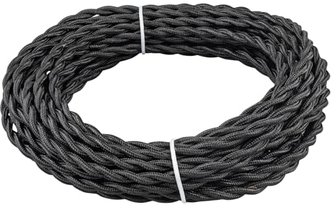 URCIANOW Cable Trenzado Vintage 10 Metro Cable Cuerda de Luz Negro 2 x 0,8 mm² 18 AWG Tela de Tela Alambre Eléctrico Estilo Antiguo Cable Eléctrico para Lámpara Antigua Proyectos de Bricolaje