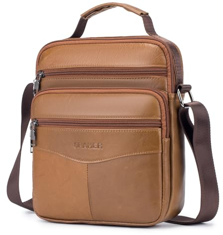 SPAHER Grand Sacoche Homme Bandouliere Cuir Sac porté Epaule en Cuir Ipad Homme Pochette Besaces Sac à Dos Sac de Messager Porte-Documents Sac Bandoulière Cartable Crossbody Sac à Main