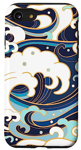 iPhone SE (2020) / 7 / 8 Japanese Art Ocean Getaway Wave Surfing Blue Geometric Ocean Case