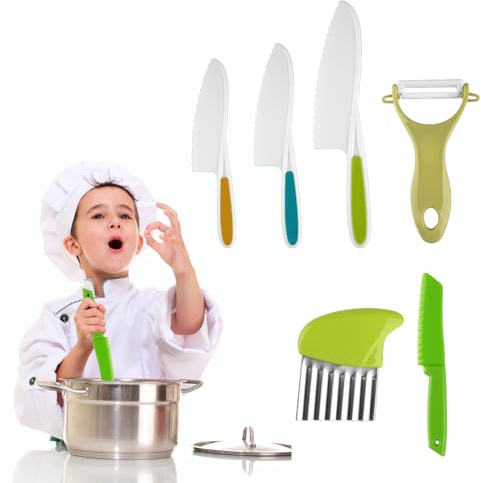 KARELLS Kinder Messer Set, Kindermesser, Küchenmesser Set, Sicherheit Kochmesser, 6 Stück, zum Schneiden und Kochen von Obst oder Gemüse