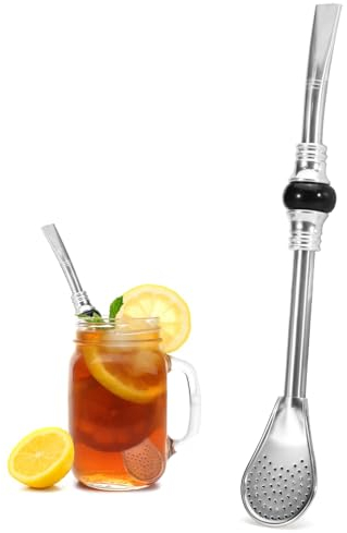 Fatiya Cannucce in Acciaio Inox per Yerba Mate, Riutilizzabili, Cannucce Bombilla Mate, Lunghe 19 cm, per Tè e Caffè Sfusi (Perline Nero)