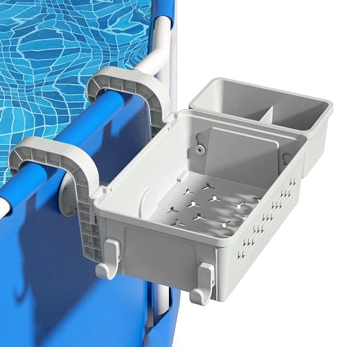 AROMUJOY Pool Aufbewahrungskorb, Hängender Pool Seitenkorb, Multifunktionaler Pool Korb & Pool Getränkehalter für Poolspielzeug und Handtücher Getränke für die Meisten Rahmenpools, Grau