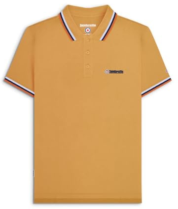 Lambretta Mens Triple Tipped Polo Shirt - Gold/Navy/Orange - M