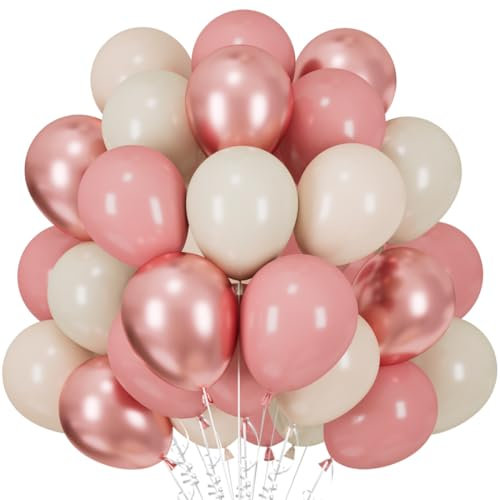 60 Stück Luftballons Beige Retro Rosa, Helium Luftballons Dusty Rosa Sand Weiß, Metallic Rosegold Latex Ballons, 12 Zoll Nude Aprikosen Partyballon Deko fur Boho Hochzeit Geburtstag Baby Shower
