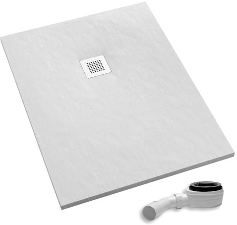 AQUABAD Duschwanne/Duschtasse Palast mit LeakProtect Technologie White Stone 70x90cm Rechteck - Blende: polierter Stahl | inkl. Ablaufgarnitur/Siphon