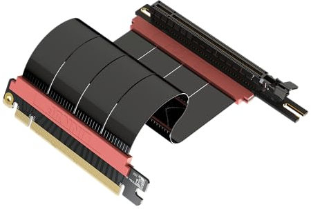LINKUP - AVA5 PCIE 5.0 Riser Cable | RTX5090 RX9070 GPU Ready | x16 128GB/s Speed | Compatible with PCIe 4.0 & WRX80/WRX90E | Left Angle, Black 15cm (Total Length 19cm)