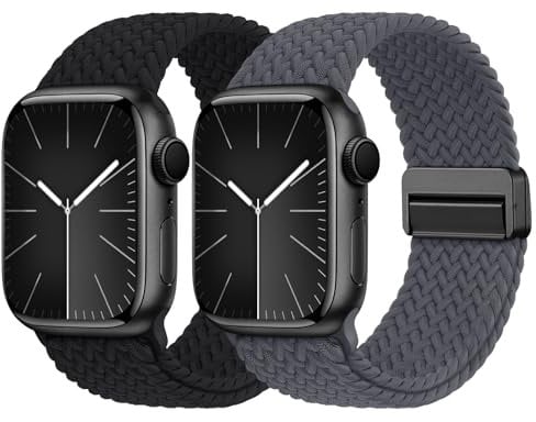 Raradev 2 Pack Braided Band Compatible for Apple Watch Straps 40mm 41mm 38mm 42mm 44mm 45mm 46mm 49mm, Anti-Slip Magnetic Buckle Stretchy Nylon Band for IWatch ultra Series 10/9/SE/8/7/6/5/4/3/2/1