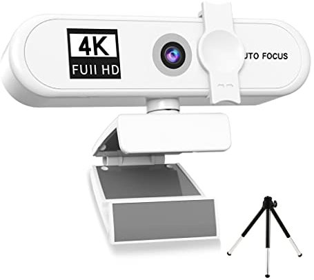 budiniao Ordinateur Webcam Autofocus USB Réunion Conférence PC Caméra Remplacement Web Cam Caméscope Diffusion en Direct Appel vidéo, Blanche, 4K