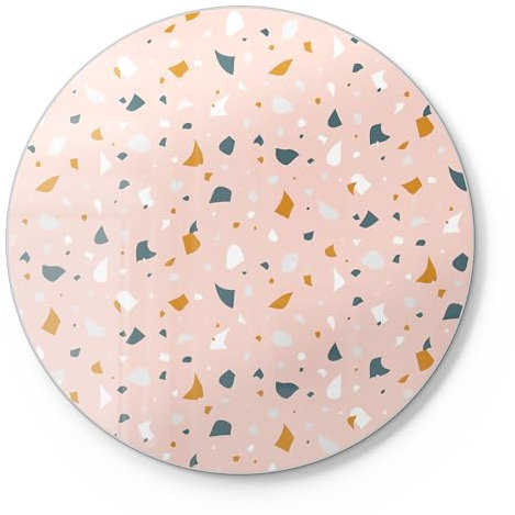 DEQORI Tabla de cortar de cristal, redonda, diámetro de 30 cm, diseño de terrazo rosa, placa de corte para cocina, antibacteriana y antideslizante, placa de cristal y bandeja para servir