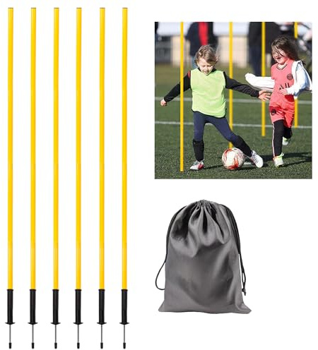 Agility-Stöcke für Fußball, Basketball, Fußball, Hund, Pferd, verstellbare Geschwindigkeit und Beweglichkeit, Trainingsgeräte, Sport-Trainingsstäbe mit Bodenfedernägeln und Aufbewahrungstasche, Gelb