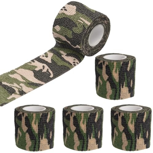 JchEnye 4PCS Camouflage Fabric Tape, Tarnband Camouflage Fabric Tape Camouflage Waterproof Reusable Photography Equipment Hunter Fisherman Photographer, 4.5m