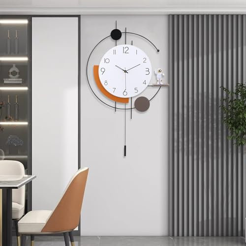 EMITDOOG Große Wanduhr für Wohnzimmerdekoration – moderne dekorative Pendeluhr für Schlafzimmer, Büro, Küche – leise große Uhr mit 1 Ornament – 49,6 x 84,9 cm, Schwarz