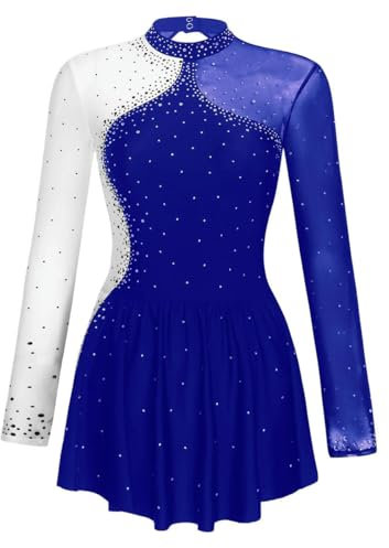 XINLIANYI Damen-Kleid, Eiskunstlauf, Tanzkleid, Ballett, Gymnastik, Gymnastikanzug, Langarm, Bühnenauftrittskostüm, blau, M