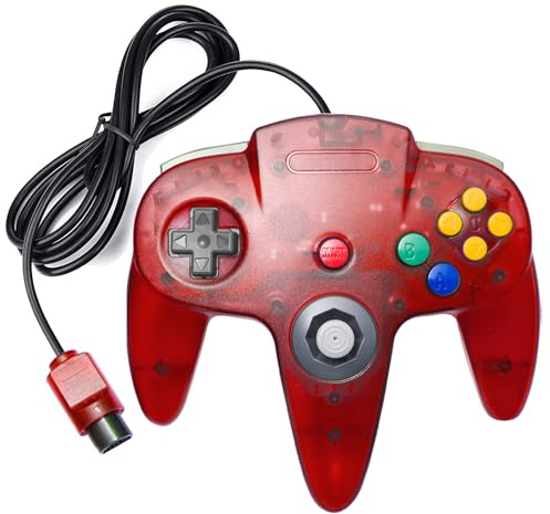 KIWITATA Classic Retro N64 - Controlador N64 con cable de repuesto para consola de videojuegos N64, color rojo transparente