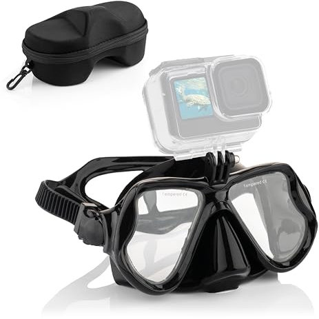 MOJOGEAR Lunettes de plongée avec support Go Pro et étui – Filmez sous l'eau avec votre Go Pro – Avec étui de rangement – Noir