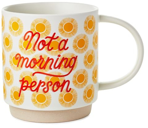 Hallmark Funny Mug, Shoebox Yellow Suns Design, Not A Morning Person, Novelty Gift, Men, Women, Yellow, Red, White