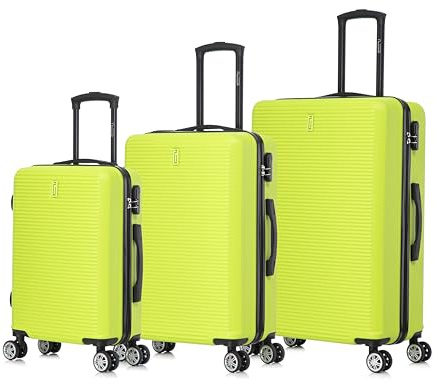 CELIMS - Set Valises Rigides 3 Pièces ABS Légères | Cabine, Moyenne et Grande | Valise Soute & Bagage Cabine 4 Roues 360° | Serrure Intégrée Voyage | Jaune Fluo