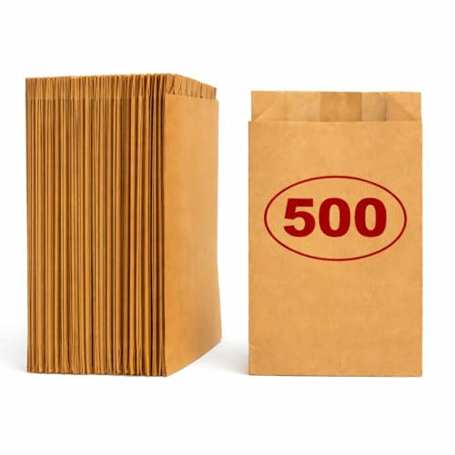 VEZODEK 500 Stück Braun Papiertüten Klein Mini 20x12cm, Es Kann wie Verwendet werden Popcorn Tüten, Kraftpapier, Geschenktüten Kindergeburtstag, Butterbrottüten, Brottüten, Süßigkeiten