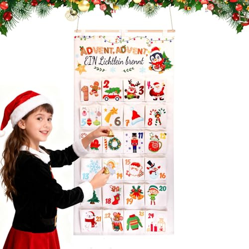 Adventskalender zum Befüllen Stoff 2025 Weihnacht | 24 Beutel - Baumwolle/Leinen/PE - Wiederverwendbar - mit Aufhängelöchern zum einfachen Aufhängen - für Kann als Wand- Deko