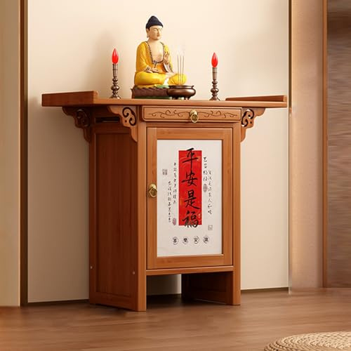 POWRZZZY Persönlicher Schrein-Altartisch Kleiner Buddha Altar Puja-Tisch Gebetsständer Heim-Meditations-Gebetskabinett für Büro Und Zuhause für Heiligen Raum(Brown,28x28x51cm)