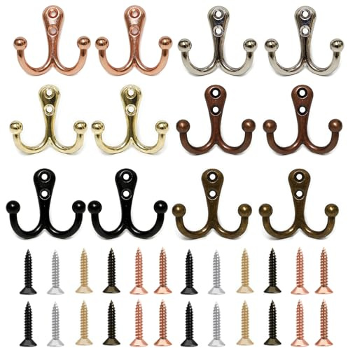 12Crochets Double Porte Manteau Mural Rétro Crochets Muraux Vintage Doubles | Crochets Porte-Manteaux Vintage Bronze Rétro Patère avec 24 Vis pour Salle de Bain Cuisine Chambre Entrée