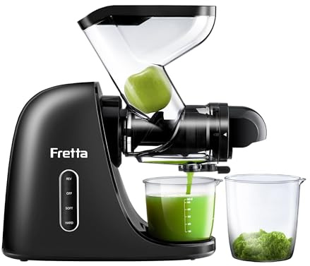 Fretta Slow Juicer Entsafter Gemüse und Obst Testsieger 200W, Schwarz | BPA-Frei, 76mm Öffnung, Ganze Früchte, Abnehmbare & Spülmaschinenfest, Hohe Saftausbeute, Leise, Umkehrfunktion, 2 Modi