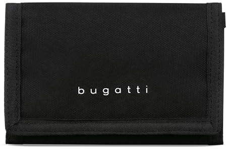bugatti Trifold Unisex Geldbörse mit Klettverschluss, Portemonnaie mit RFID-Schutz, schwarz