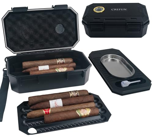 Crefun Travel Cigar Case for 10 Cigars with Ashtray, ABS