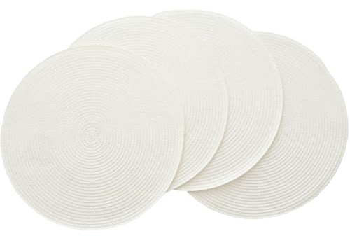 Winknowl Runde Platzsets 4er Set, Abwaschbar Tischmatten rutschfest Abgrifffeste Hitzebeständig Tischsets, 37 cm Runde Platz-Matten für Esstisch (Weiß Natur)