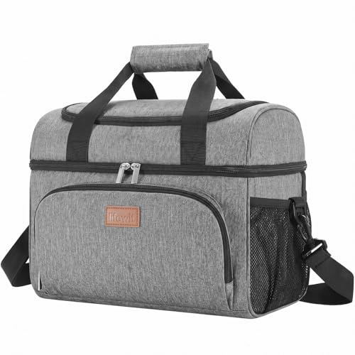 Lifewit 15L Insulated Cooler Bag, Double Compartment Refrigerant Bag, Grey