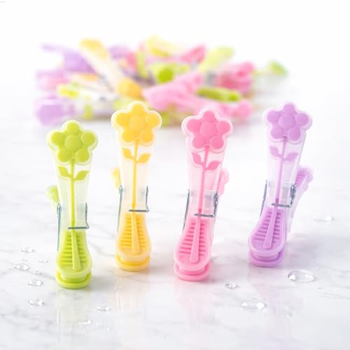 Kerafactum Wäscheklammer Soft Wäscheklammern mit Softgrip im Set | Blumen Klammer für Wäsche zum Aufhängen von Socken Strandtuch | Klammern passend für Klammerkorb Flower Retro Style 20 Stück