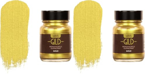 Guild Lane Super GILD Liquid Gold Acrylic Paint - High Pigment Metallic Enamel for Wood, Metal, Ceramics, Glass, Plastic, Canvas & More - Water-Based, Non-Tarnish Finish - 30ml (Pack of 2)