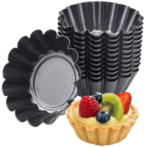 12PCS Mini Tart Tins,Thickened Carbon Steel Mini Tartlet Moulds, Nonstick Baking Moulds for Oven & Air Fryer Reusable Black Tartlet Tins Case Fluted Quiche Dish for Baking Cupcake Pudding Muffin